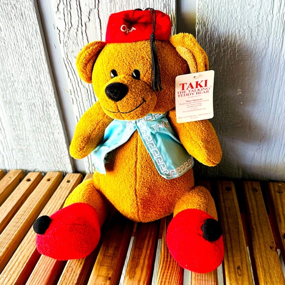 TAKI The Talking Teddy Bear Greek Stuffed Animal Plush 11" VintageToys Greece - Picture 1 of 15